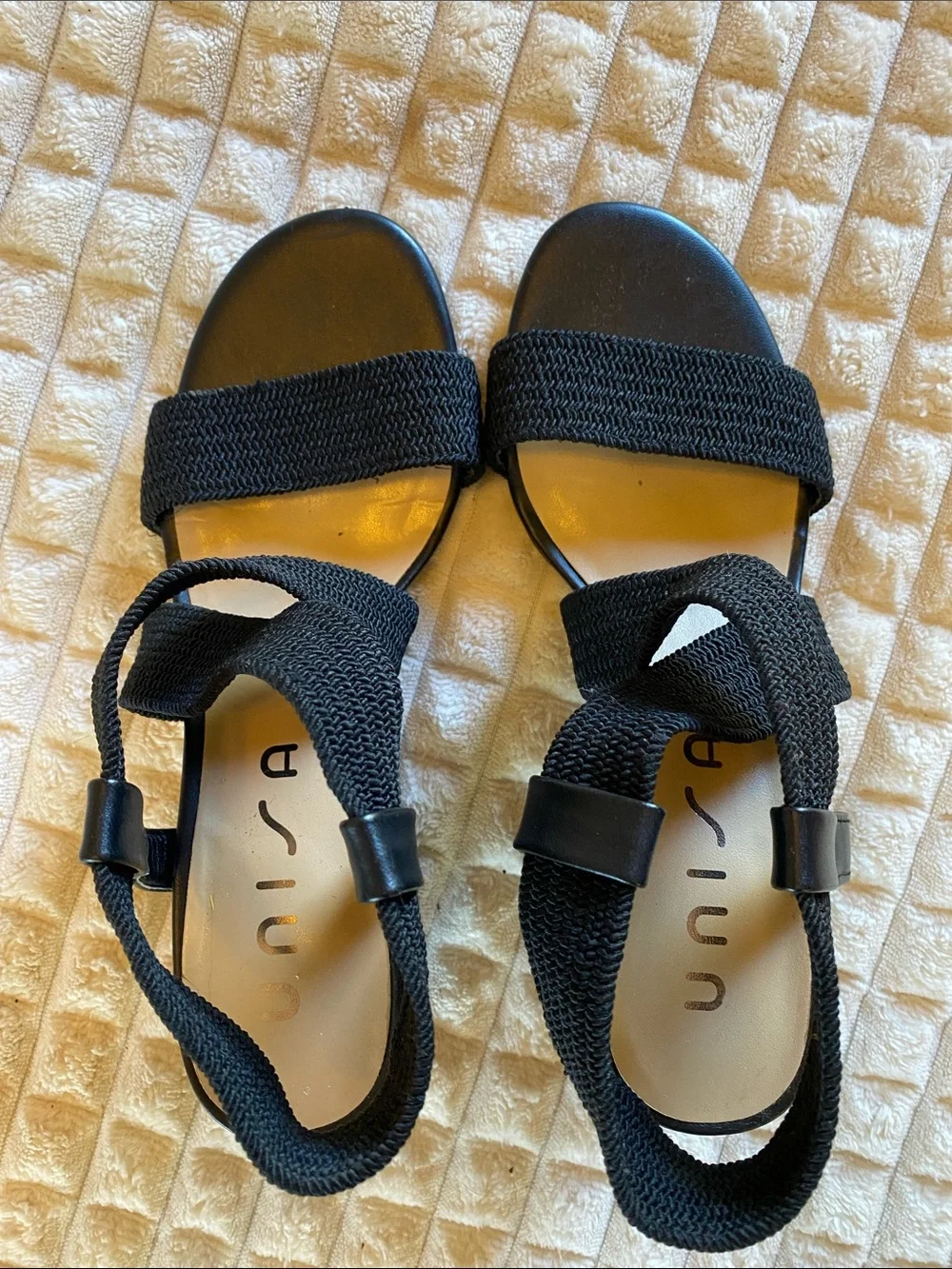 Unisa Black Elastic Strap Block Heel Sandals